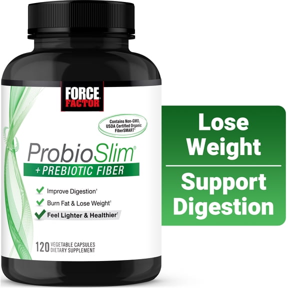 Force Factor ProbioSlim + Prebiotic Fiber Supplement with Probiotics for Digestive Health - 120 Capsules