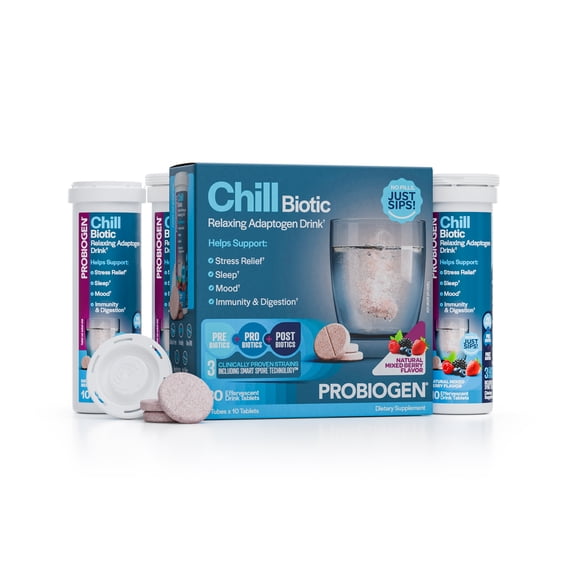 Probiogen Chill Biotic Daily Relaxing Adaptogen Drink 30 Count (3 Tubes X 10 Tablets)
