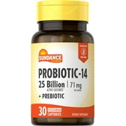 Probiotic-14 | 25 Billion Cultures | 30 Capsules | With Prebiotics | by Sundance