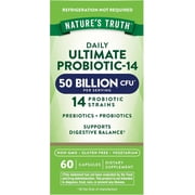 Probiotic | 50 billion CFU | 14 Probiotic Strains | 60 Capsules | 200mg Prebiotics | by Natures Truth