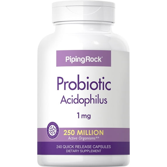 Probiotic Acidophilus | 250 Million Active Organisms | 240 Capsules for Men and Women | by Piping Rock