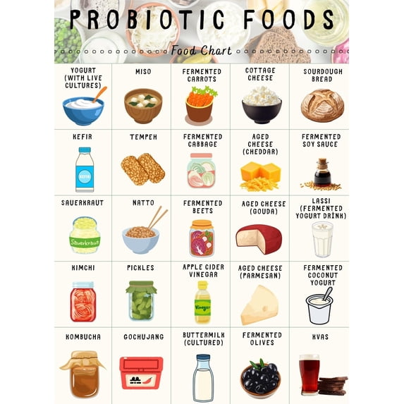 Food Subscription Probiotic Food Chart POSTER Canvas Wall Art for Decor poster - Walmart.com