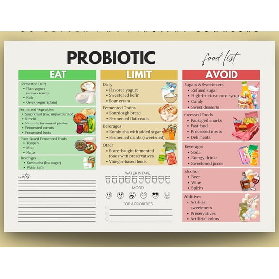 Probiotic Food List Poster, Gut Health Chart Poster, Probiotic Food Guide Poster, Digestive Health Diet Poster, Fermented Food List, Probiotic Poster