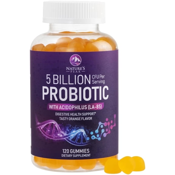 Probiotic Gummies 5 Billion CFU, Top 6 Pro Biotic Strains - Daily Probiotic Gummy Supplement for Women, Men & Teens - Natural Digestive Health, Good Gut & Immune Support - Orange Flavor - 120 Count