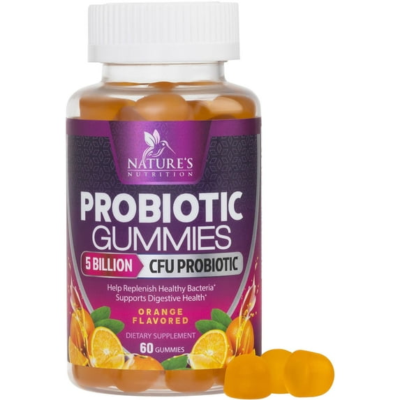 Probiotics for Digestive Health Gummies 5 Billion CFU - 6 Unique Strains for Daily Immune Support & Gut Health, Constipation, Gas & Bloating - Best Probiotic Supplement for Women & Men - 60 Gummies