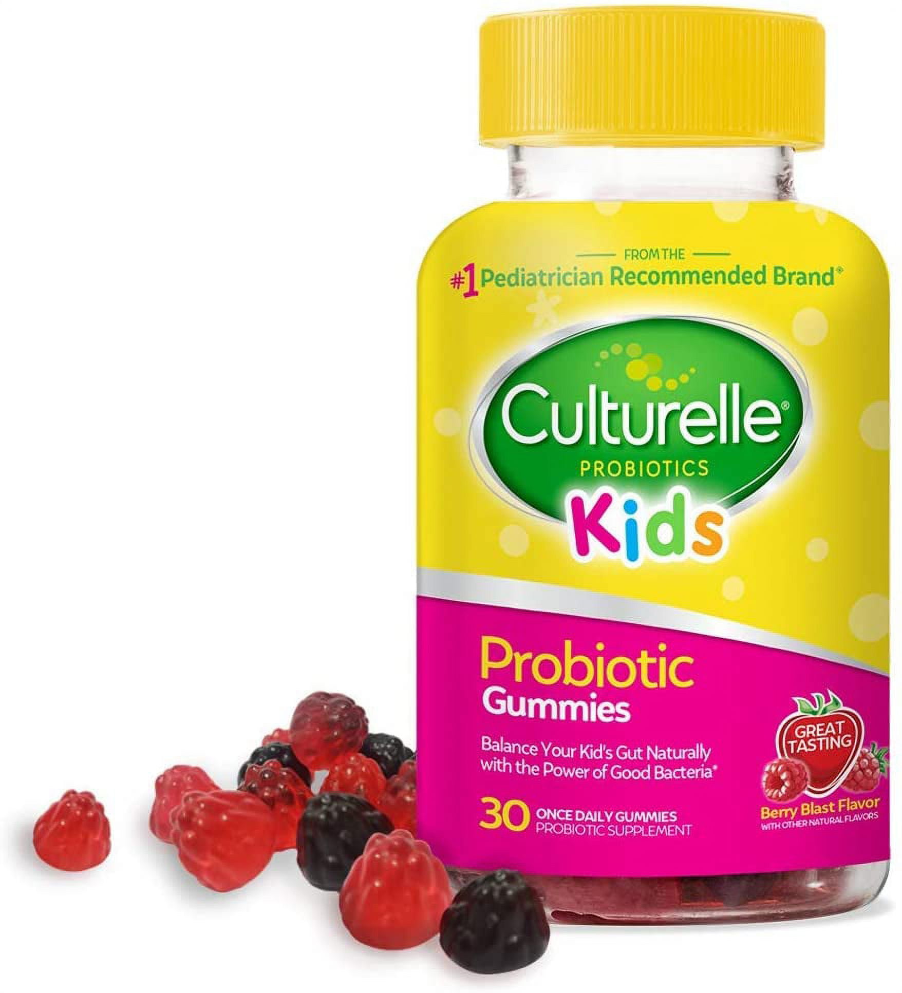 Culturelle Kids Daily Probiotic Gummies - Prebiotic + Probiotic - from The #1 Pediatrician Recommended Brand - Helps Maintain a Healthy Tummy - Gluten-Free, Berry Flavor - 30 CT