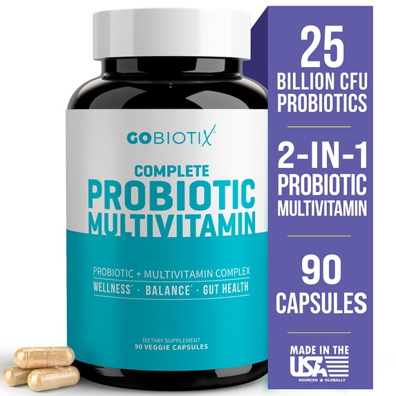 GoBiotix Probiotic Multivitamin for Women & Men, Immune & Digestive Support, Gluten-Free, 90 Capsules