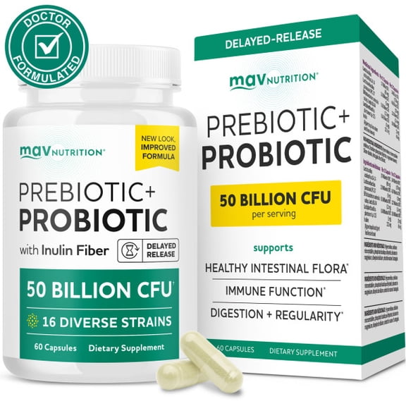 Probiotic & Prebiotic Capsules | Pre and Probiotics for Synbiotic Gut Health & Bloating Relief for Women & Men | 20 Billion CFU | Vegetarian | 60 Ct.