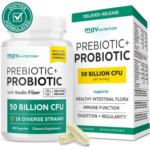 Probiotic & Prebiotic Capsules | Pre and Probiotics for Synbiotic Gut Health & Bloating Relief for Women & Men | 20 Billion CFU | Vegetarian | 60 Ct.
