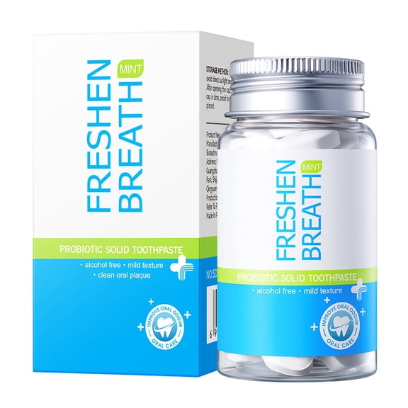 Probiotic Solid Toothbrush Tablets Toothpaste Tablets Toothpaste Tablets Solid Toothpaste Natural Foaming Fresh Breath Travel-friendly Lemon Mint Flavour