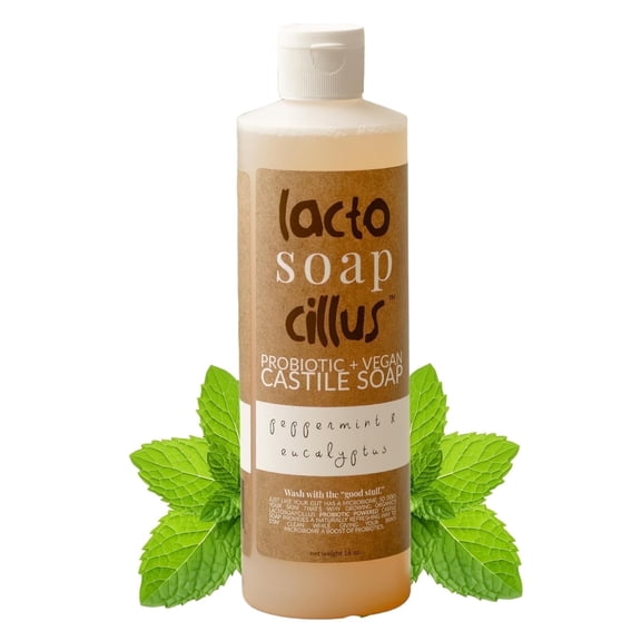 Probiotic Castile Liquid Soap – Vegan, Natural, Refreshing Peppermint & Eucalyptus Formula, 16 oz