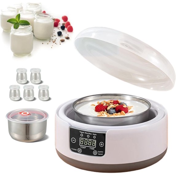 Probiotic Yogurt Maker, 1.2 Quart Fully Automatic Yogurt Maker Machine, Yogurt Maker with Temp & Time Control, Yogurt Maker with 5 Glass Jars for Homemade Greek, Vegan Yogurt (With 5 Glasses)