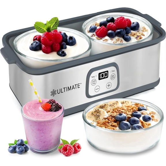 Probiotic Yogurt Maker, Multi-Function Electric Yogurt Maker with Adjustable Time and Temperature Control—(Includes Two 1-Quart Containers) Effortless Home Operation