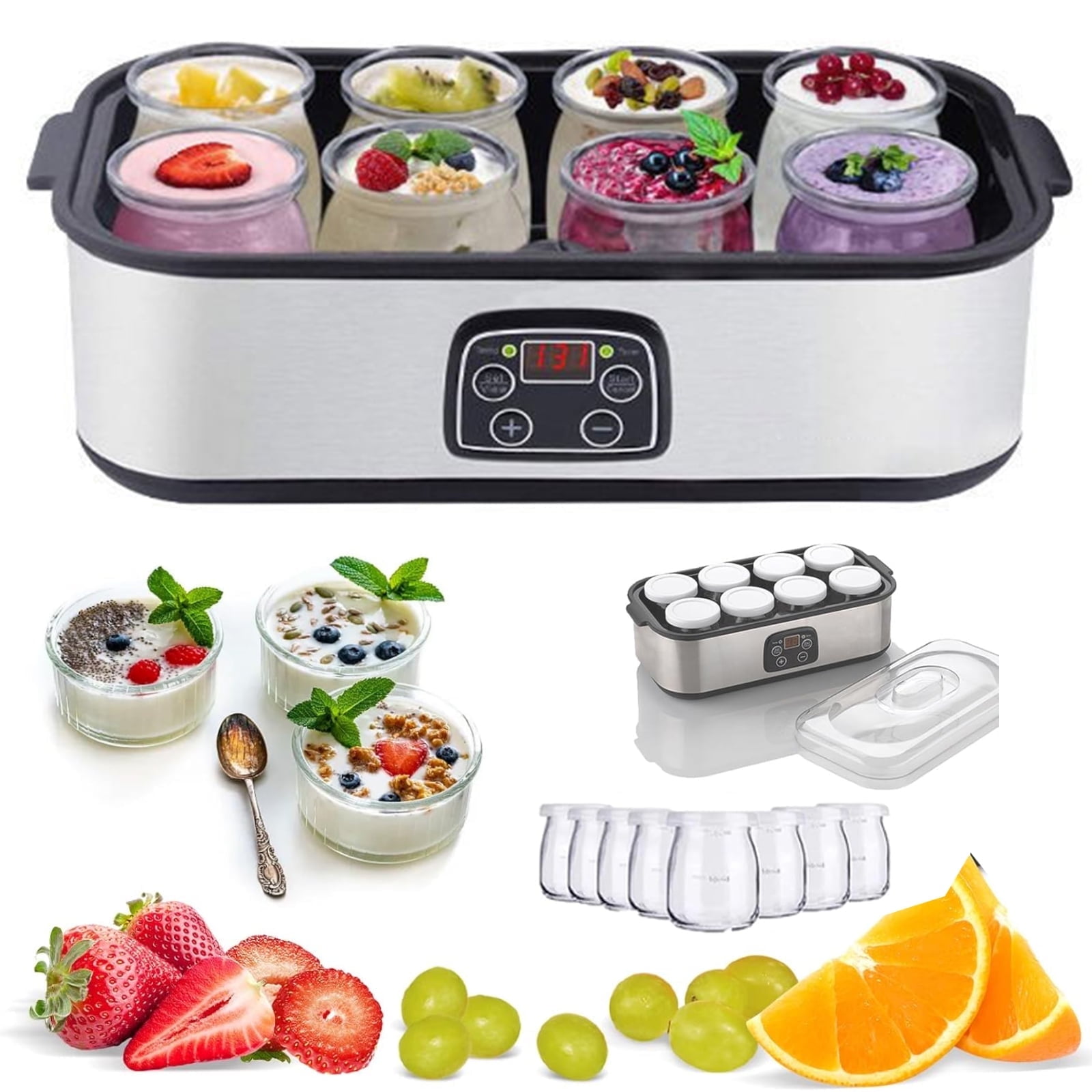 Probiotic Yogurt Maker, Probiotic Yogurt Maker with Adjustable Temperature & Time Control,Ultimate Yogurt Maker with 8 Pcs Glass Jars, Automatic Digital Yoghurt Maker Machine