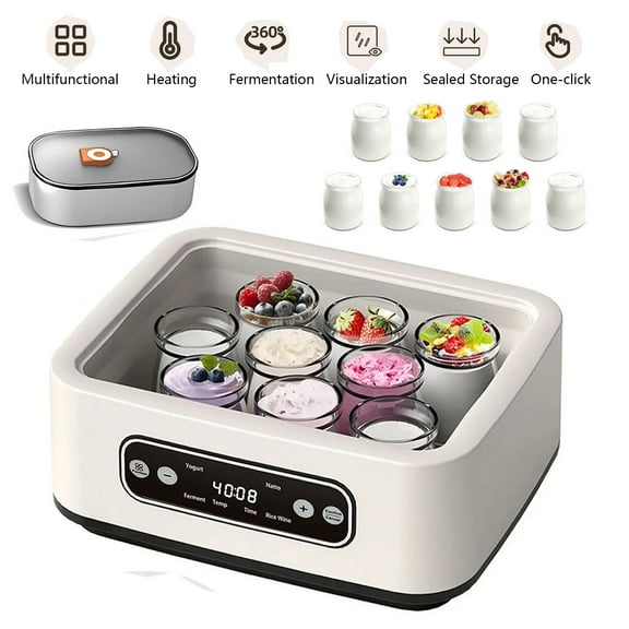 1.6L Probiotic Yogurt Maker with 9 Glass Jars, Probiotic Yogurt Machine with Adjustable Temperature & Time Control, LED Display Automatic Yogurt Maker for Homemade Greek Fermentation