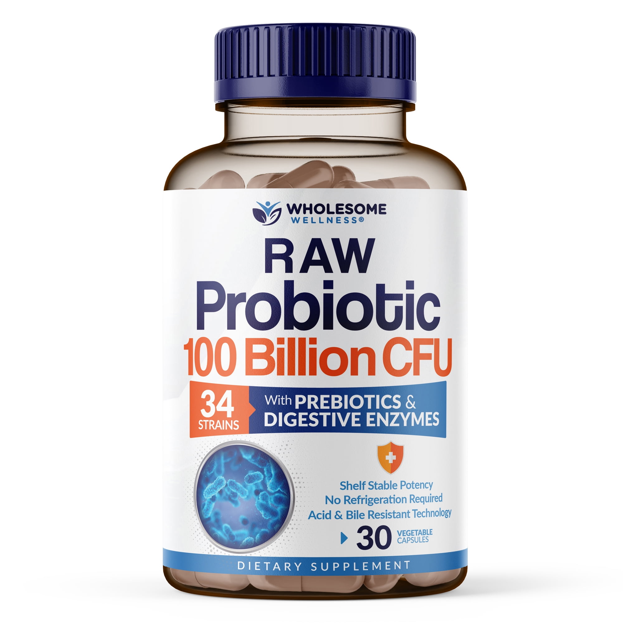 Probiotics 100 Billion CFU, Probiotics for Women, Probiotics for Men and Adults, Shelf Stable Probiotic Supplement with Prebiotics & Digestive Enzymes; 30 Capsules