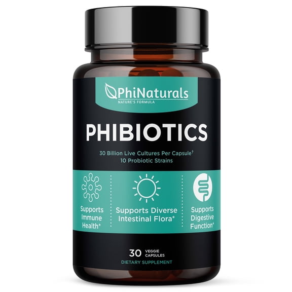 High Potency Probiotics 10 Strains 30 Billion CFUs PhiNaturals  [30 Vegan Capsules] for Women and Men Digestive Gut Health - Lactobacillus Acidophilus Salivarius Rhamnosus Bifidobacterium Probiotico