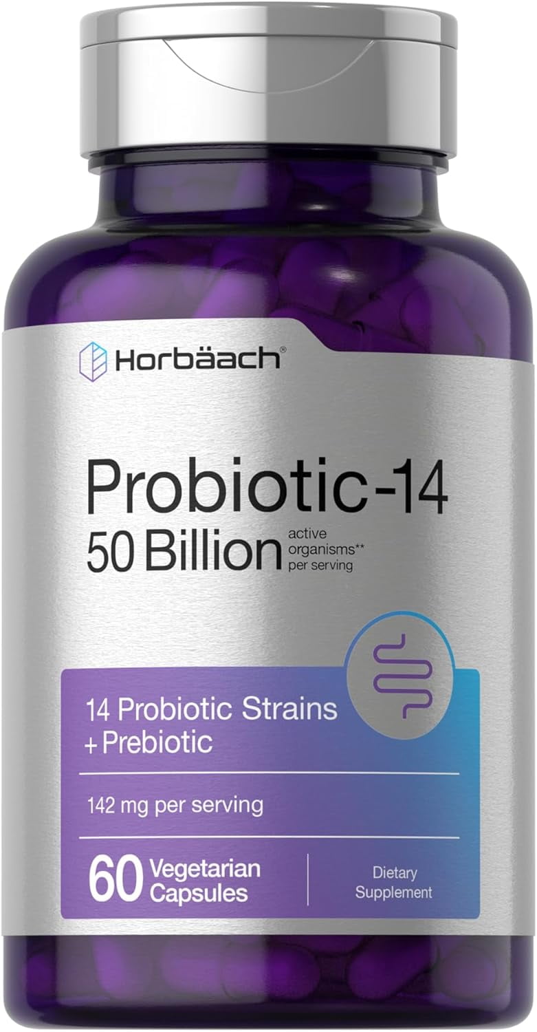 Probiotics 50 Billion CFUs | 60 Capsules | with Prebiotics | by Horbaach