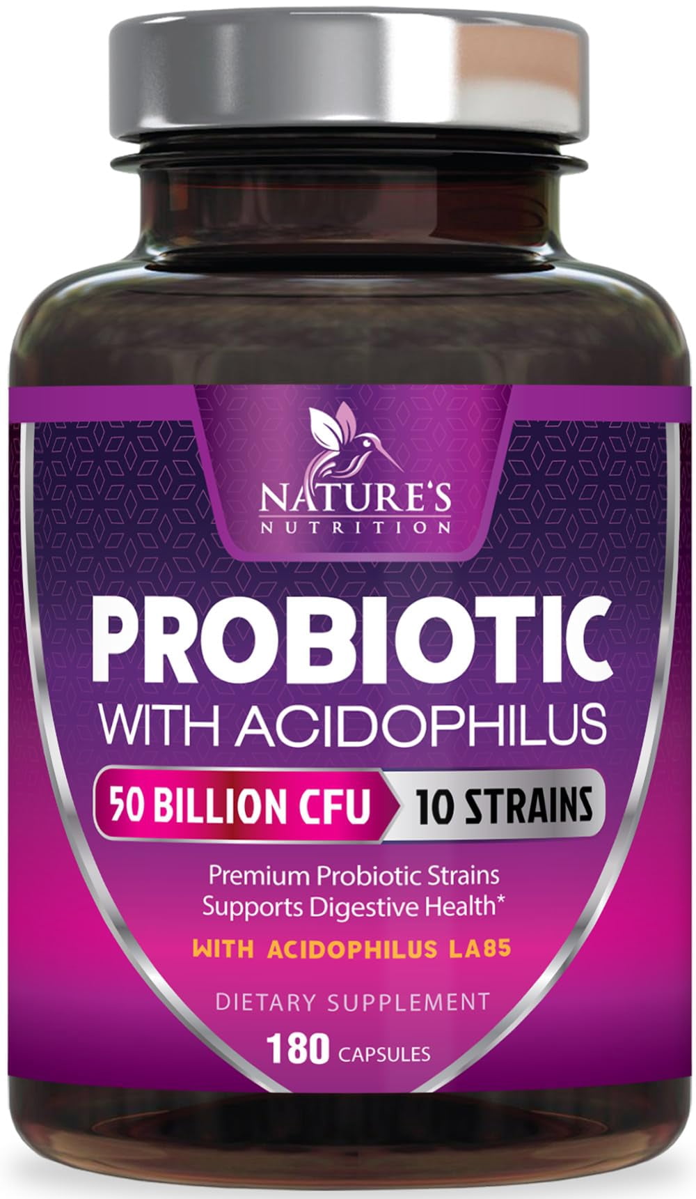 Probiotics - 50 Billion CFU per Capsule - 10 Strains & Prebiotics - Probiotics for Women & Men - Supports Digestive Gut Health, Bloating & Occasional Constipation - USA Bottled - 180 Capsules