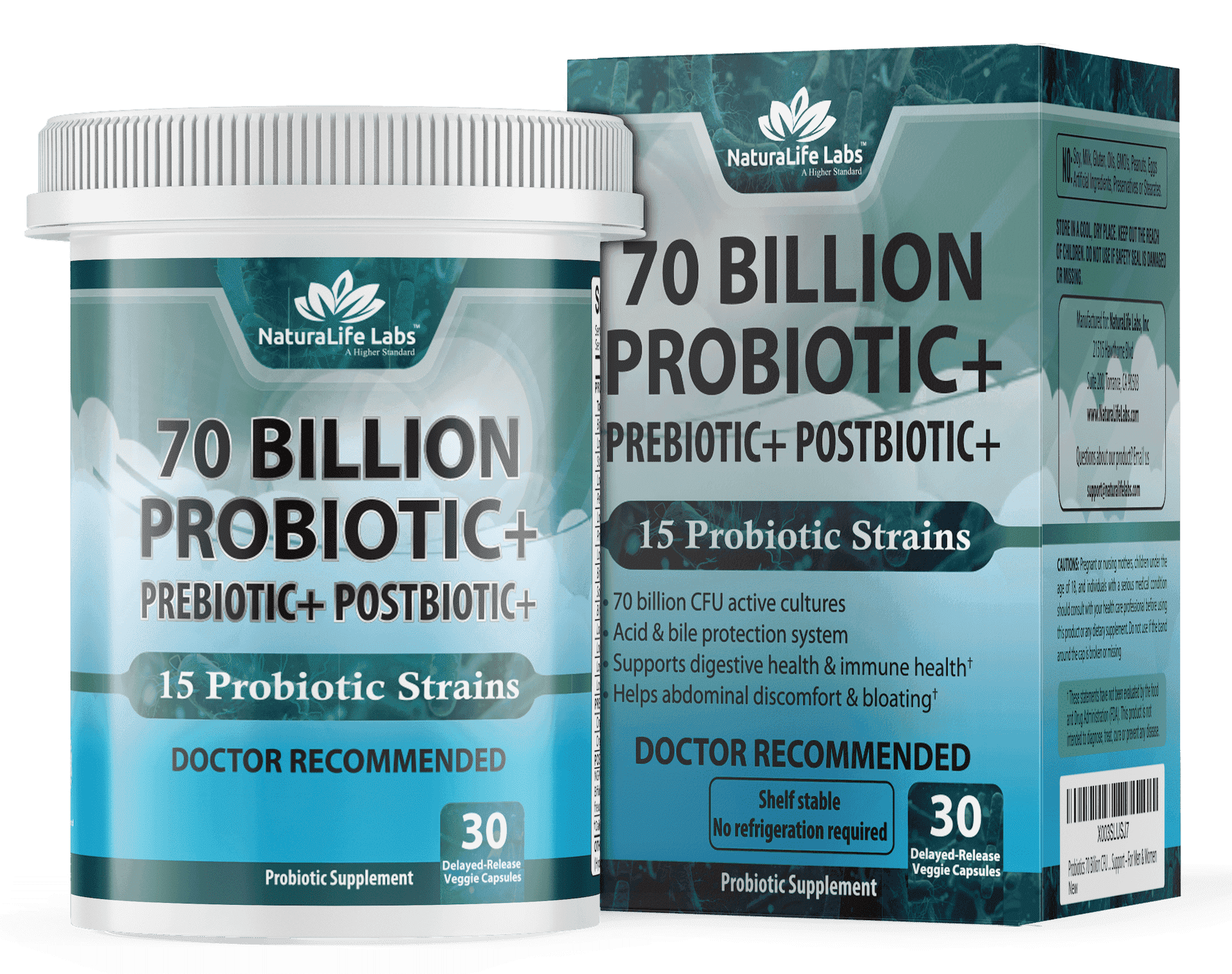 Probiotics 70 Billion CFU  15 Probiotic strains + Organic Prebiotic+ Postbiotic 3-in-1 Complete  Promotes Healthy Digestive & Immune Function Gas, Bloating, Constipation Support  for Men & Women