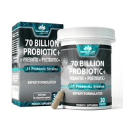 البروبيوتيك 70 مليار CFU 15 سلالات البروبيوتيك + البروبيوتيك العضوي + Postbiotic 3-in-1 Complete يعزز صحة الجهاز الهضمي والمناعة ، والانتفاخ ، ودعم الإمساك للرجال والنساء