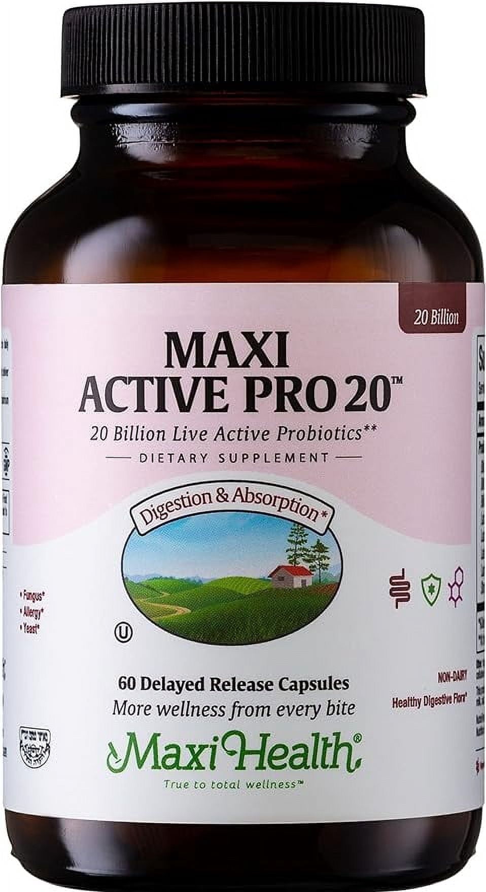 Maxi Health Active Pro 20 – Probiotics for Adults, 15 Strains, Digestive Health Support – 60 Capsules