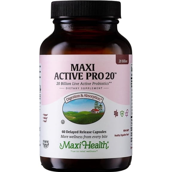 Maxi Health Active Pro 20 Probiotics for Adults, 15 Strains, Digestive Health Support 60 Capsules