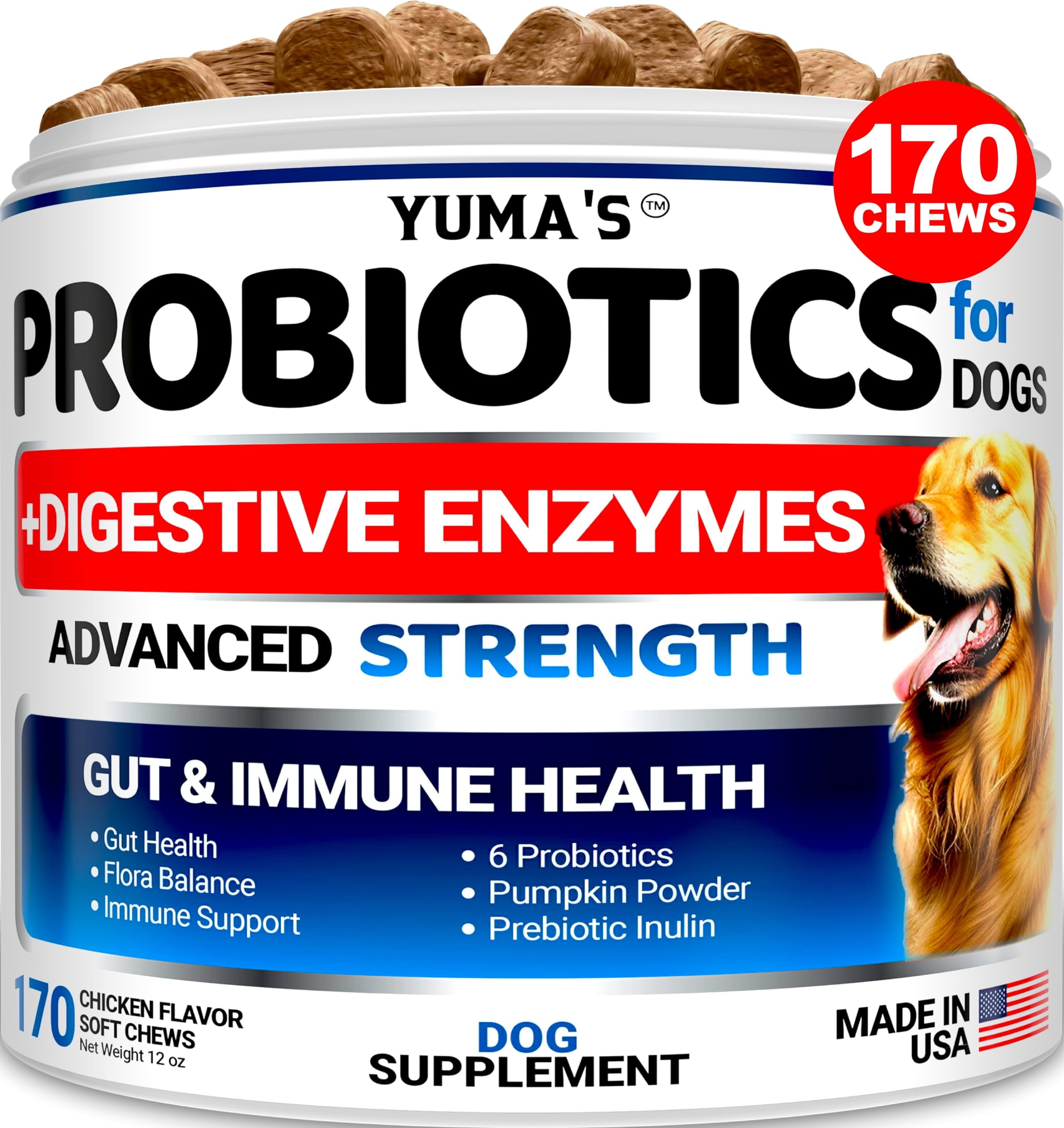 Image showcasing Probiotics for Dogs and Digestive Enzymes - 170 Dog Probiotics Chews ...