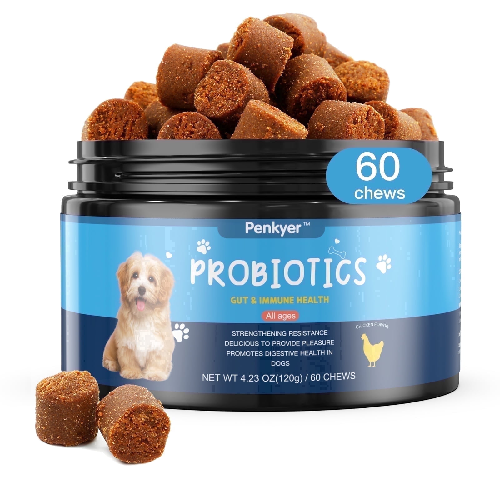 Penkyer Probiotics for Dogs, Chicken 60ct with Digestive Enzymes ...