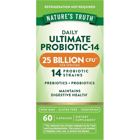 Probiotics For Men and Women | 25 Billion CFU | 60 Capsules | 14 Strains | by Nature's Truth