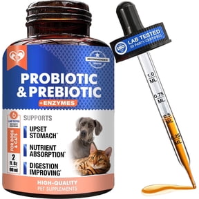 Probiotics & Prebiotics with Enzymes for Dogs and Cats - Digestive & Gut Flora Support Pet Food Supplement - Supports Digestive Comfort