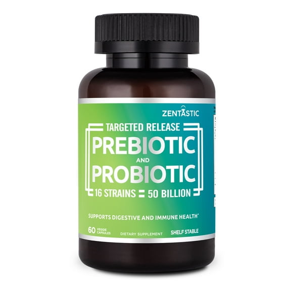 Probiotics & Prebiotics Supplement - 50 Billion CFU - for Men & Women's Immune & Digestive Health - 16 Strains - Shelf Stable - 60 Delayed Release Veggie Capsules
