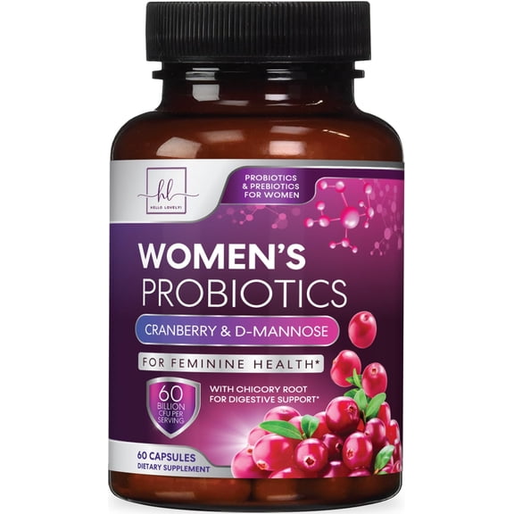 Probiotics for Women - 60 Billion CFU - 16 Strains Women's Probiotic for pH Balance and Vaginal Support with Cranberry - Prebiotic for Women Digestive & Immune Support, Bottled In USA - 60 Capsules