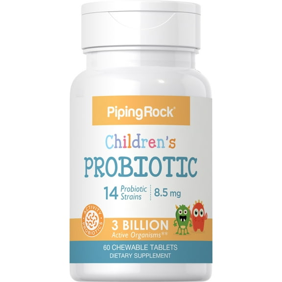 Probiotics for Kids | 60 Chewable Tablets | Berry Flavor | Childrens Supplement | by Piping Rock