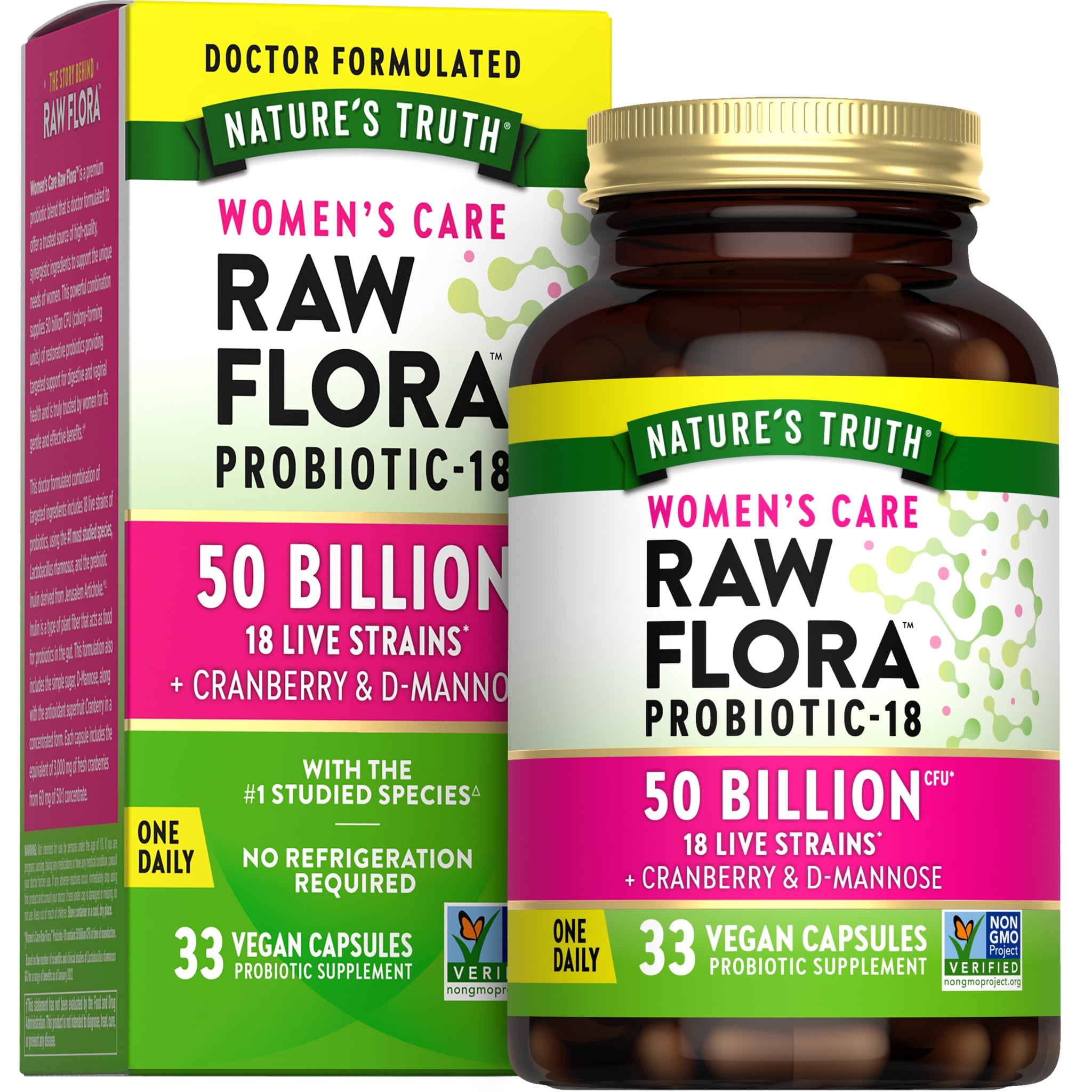 Probiotics for Women | 50 Billion CFU | 33 Capsules | with Cranberry and D-Mannose | by Raw Flora
