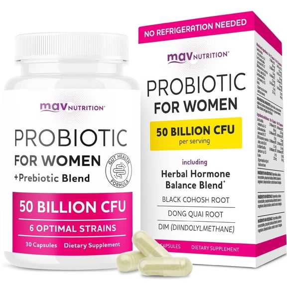 Probiotics for Women, 50 Billion CFU with Prebiotics, Supports Digestive & Feminine Health, pH Balance Support, Vegan & Gluten-Free, 30 Capsules