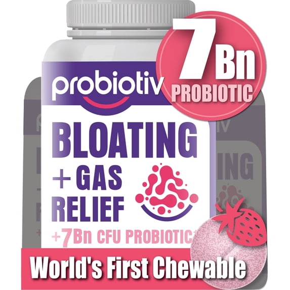 Probiotiv Anti Gas & Bloating Relief for Men and Women – 7B CFU, Chewable Probiotics, Digestive Enzymes, Daily Probiotic Supplement, Digestion & Digestive Health