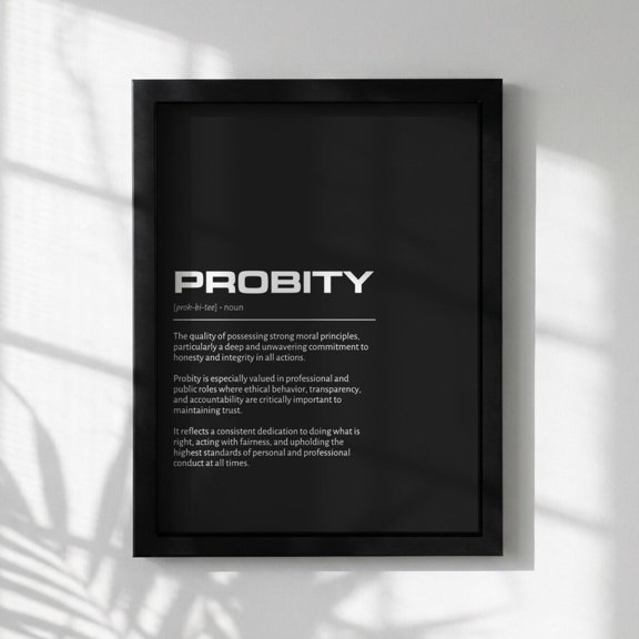 Probity Definition Minimalist Inspirational Quotes Wall Art Motivational Office Modern Dictionary Home Decor White Portrait Unframed Paper Print