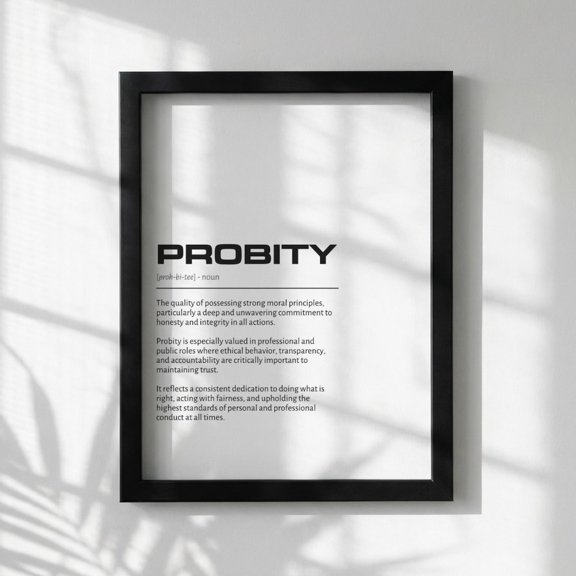 Probity Definition Minimalist Inspirational Quotes Wall Art Motivational Office Modern Dictionary Home Decor White Unframed Paper Print
