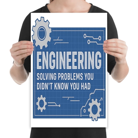 Engineering Blueprint Design - STEM Professionals - 13x19 Poster Print - Office Decor