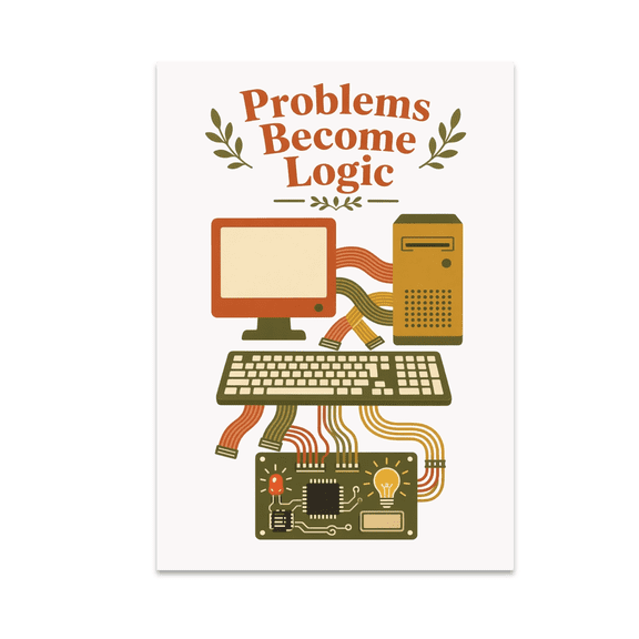 Problems Become Logic Wall Art - Computer Science Class Enthusiast - 13x19 Poster Print