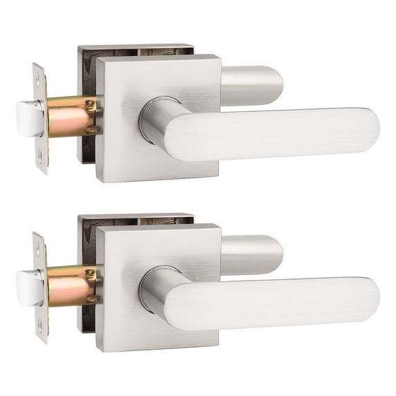 Knobelite 10 Pack Brushed Nickel Passage Door Levers for Closets and Hallway, Moden Square Keyless Door Handle Set with Satin Nickel Finish, Non-Locking Interior Door Knobs