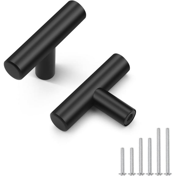 Probrico 15 Pack Length 2inch Flat Black Kitchen Cabinet Knobs,Stainless Steel Dresser Drawer Knob,Euro Style Single Hole Pull Handles for Cupboard and Closet