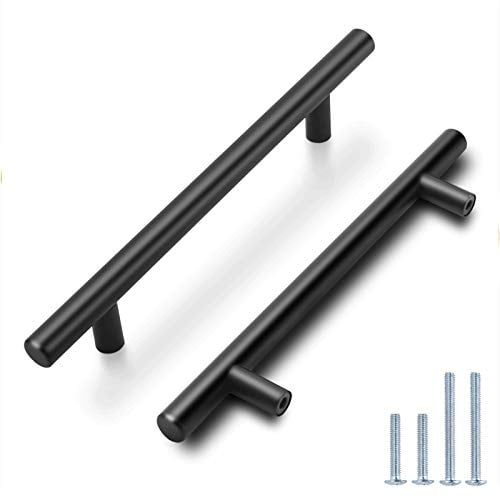 Probrico (5 Pack)5 Inch Hole Centers Flat Black Modern Cabinet Hardware Cupboard Pull Kitchen Cabinet T Bar Handle Dresser Pulls Stainless Steel Cabinet Hardware, 7-1/2 Total Length