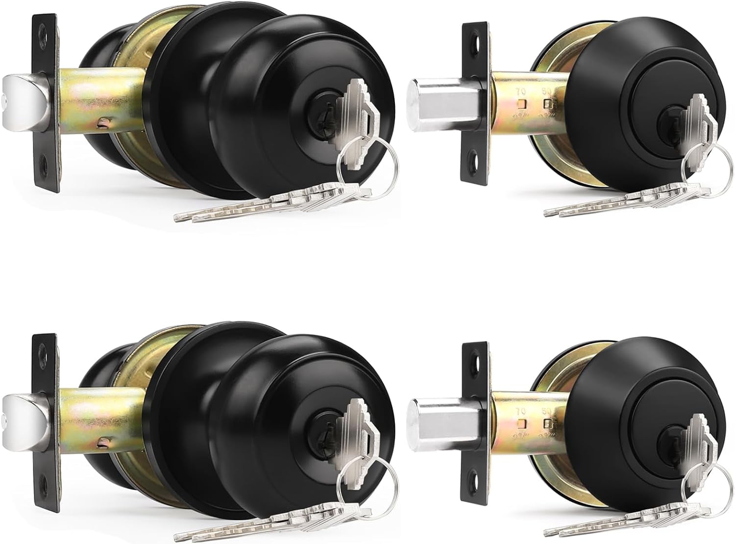 Probrico Black Entry Door Knob with Single Cylinder Deadbolt