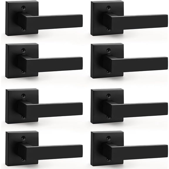 Probrico Matte Black Half Dummy Levers, Square Non-Turning Door Knobs for Left or Right Handed Doors, Interior Keyless Door Handle for Closet or Pantry (8 Pack, Single Side, Exposed Screws)