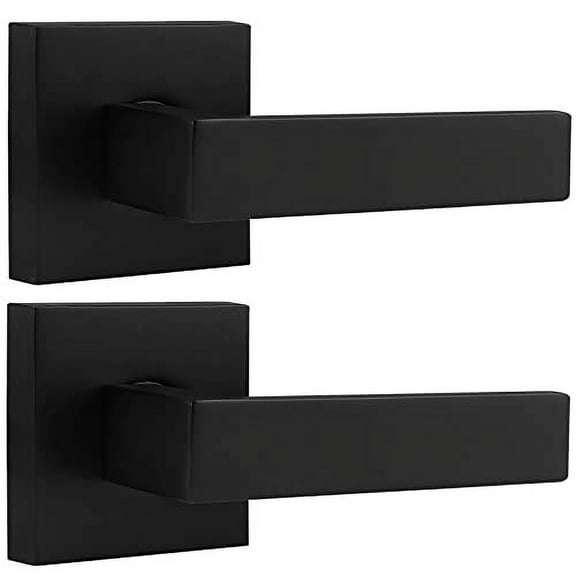 Probrico [Pack of 2]Door Lever Dummy Lever Door Handle for Closets French Doors,Square Dummy Door Lever,Non-Turning Single Side Pull with Black Finish,Easy Installation Pull Only Lever Set