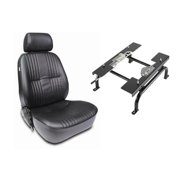 Procar 90 Series 1300 Passenger Side Bucket Seat, Black Vinyl Material, Lever-Style Seatback Recline Mechanism, Includes Seat Mount Kit for Easy Installation