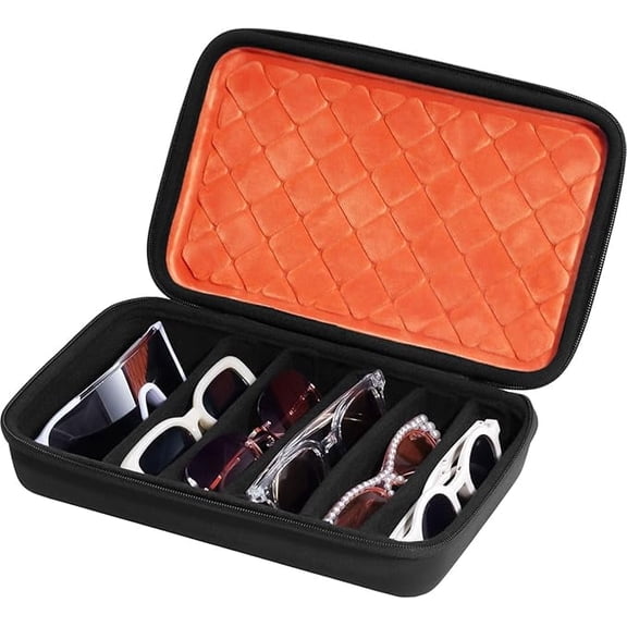 Procase Hard Shell Travel Sunglasses Organizer, Portable Multiple Glasses Case with 3 Adjustable Dividers, Eyeglasses Storage Box -7 Slots, Orangeblack