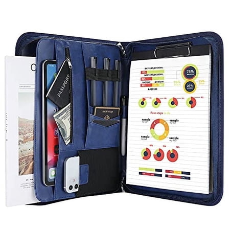 Procase Portfolio Business Padfolio Folder with Zipper, Navy